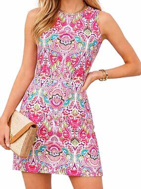 EUC Tommy Hilfiger Jewel Neckline Sleeveless Paisley Boho Midi Dress 2